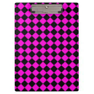 Pink Black Chequered Diamond Pattern Clipboard