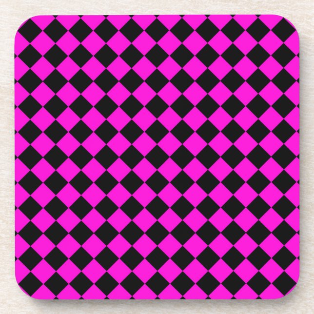 Pink Black Chequered Diamond Pattern Coaster (Front)