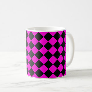 Pink Black Chequered Diamond Pattern Coffee Mug