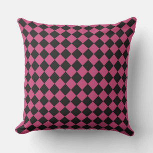 Pink Black Chequered Diamond Pattern Cushion