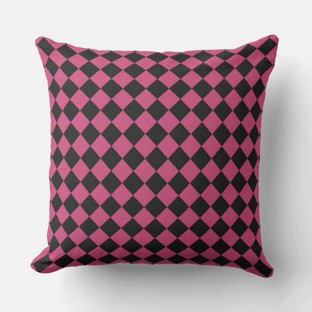 Pink Black Chequered Diamond Pattern  Cushion (Front)