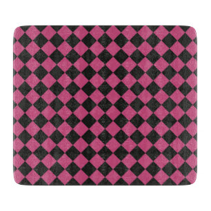 Pink Black Chequered Diamond Pattern Cutting Board