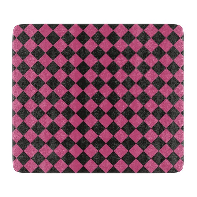 Pink Black Chequered Diamond Pattern Cutting Board (Front)