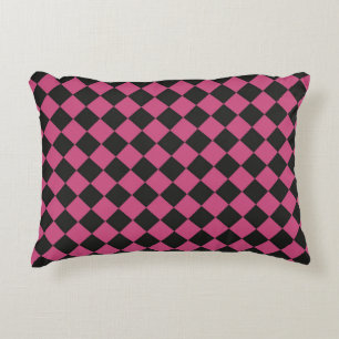 Pink Black Chequered Diamond Pattern  Decorative Cushion