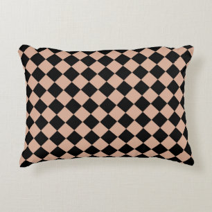 Pink Black Chequered Diamond Pattern  Decorative Cushion