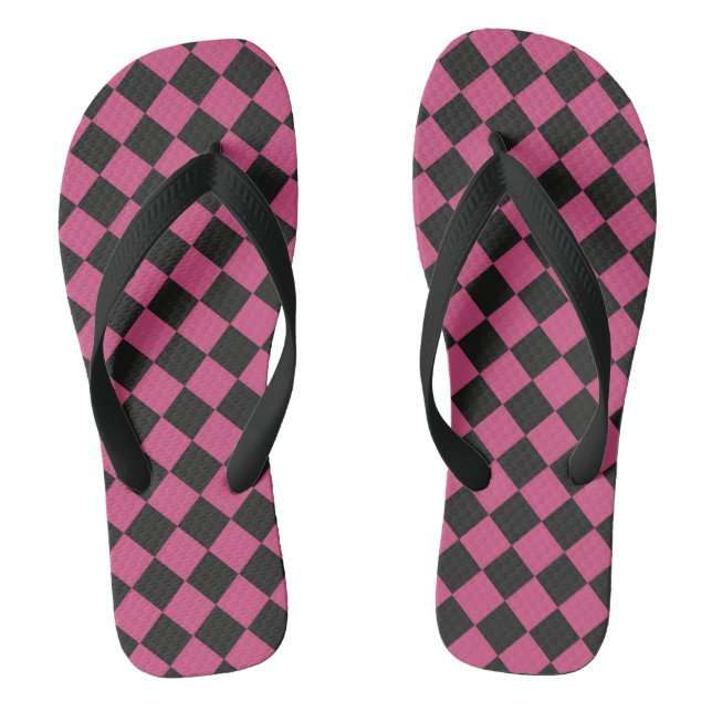 Pink Black Chequered Diamond Pattern  Flip Flops (Footbed)