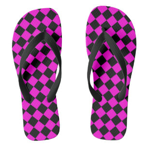 Pink Black Chequered Diamond Pattern  Flip Flops