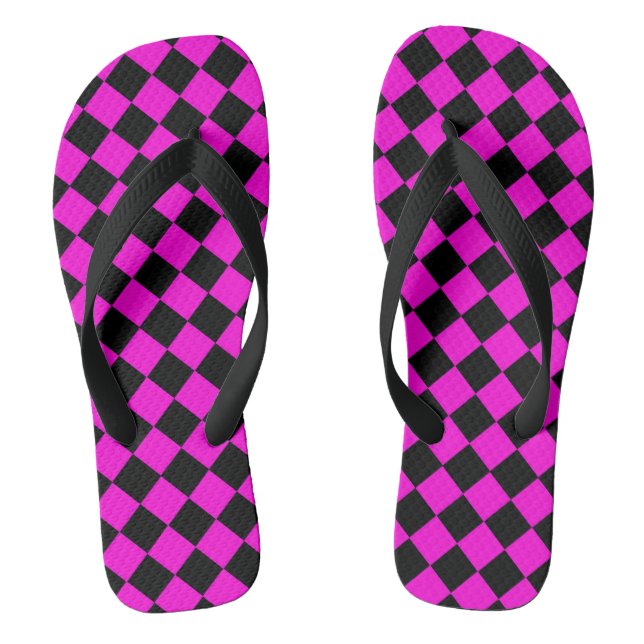 Pink Black Chequered Diamond Pattern  Flip Flops (Footbed)