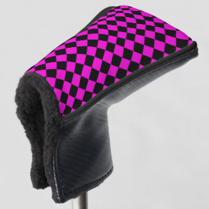 Pink Black Chequered Diamond Pattern Golf Head Cover