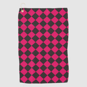 Pink Black Chequered Diamond Pattern Golf Towel