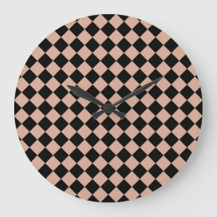Pink Black Chequered Diamond Pattern Large Clock