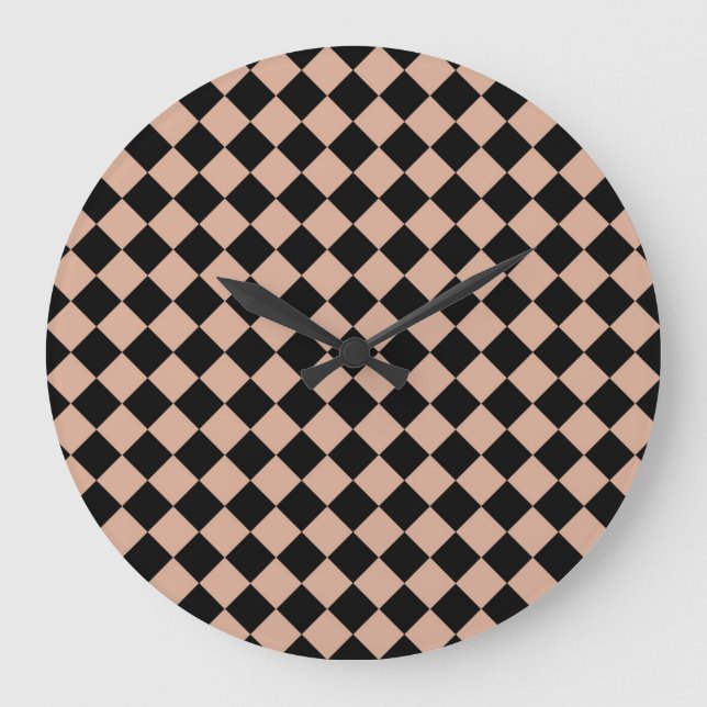 Pink Black Chequered Diamond Pattern Large Clock (Front)