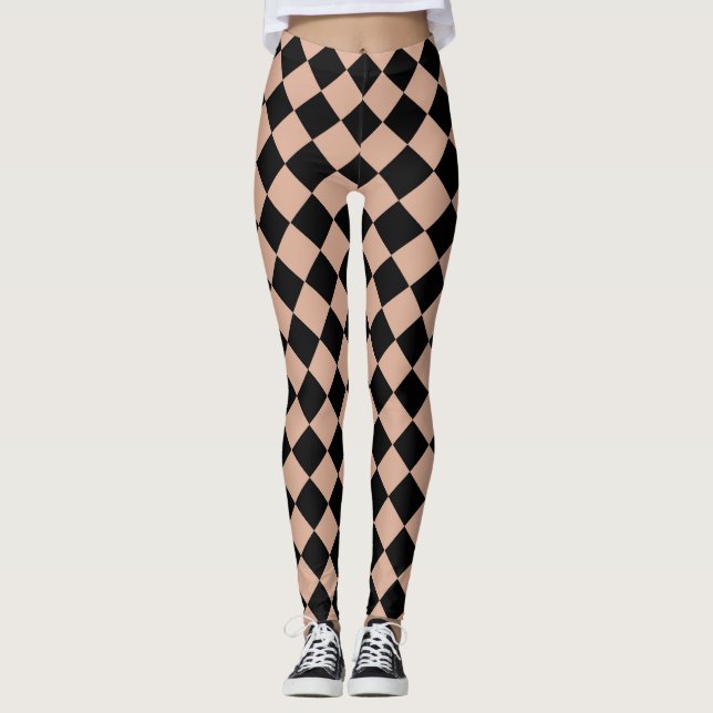 Pink Black Chequered Diamond Pattern  Leggings (Front)