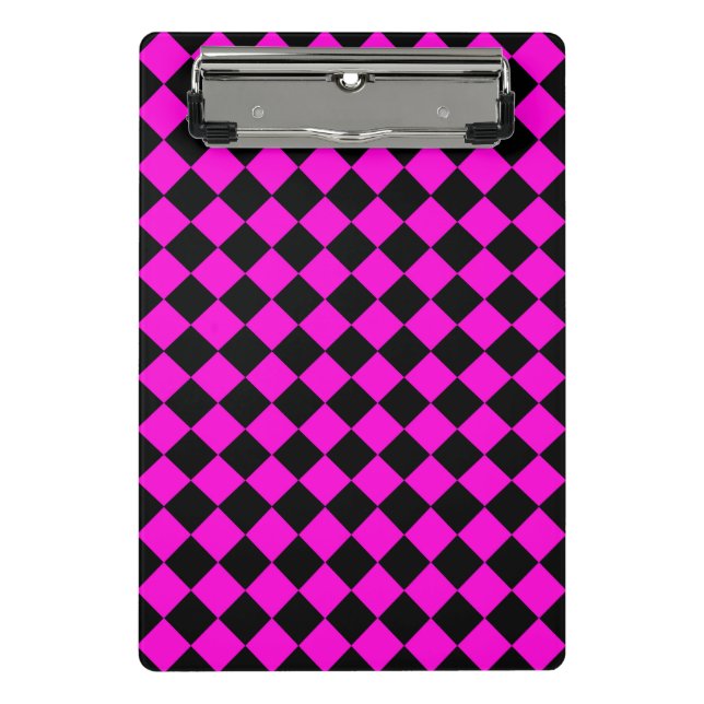 Pink Black Chequered Diamond Pattern  Mini Clipboard (Front)