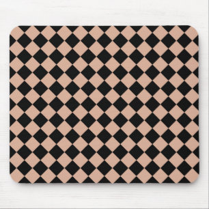 Pink Black Chequered Diamond Pattern Mouse Mat