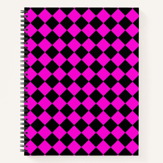 Pink Black Chequered Diamond Pattern Notebook (Front)