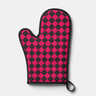 Pink Black Chequered Diamond Pattern Oven Mitt