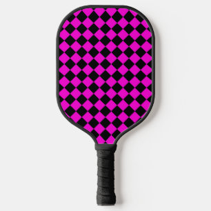 Pink Black Chequered Diamond Pattern Pickleball Paddle