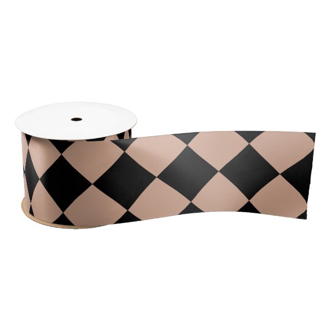 Pink Black Chequered Diamond Pattern Satin Ribbon (Spool)