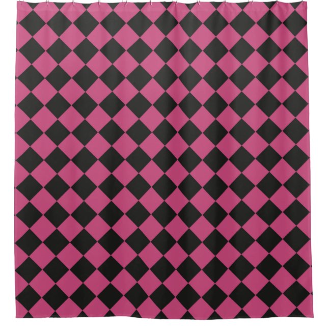 Pink Black Chequered Diamond Pattern  Shower Curtain (Front)