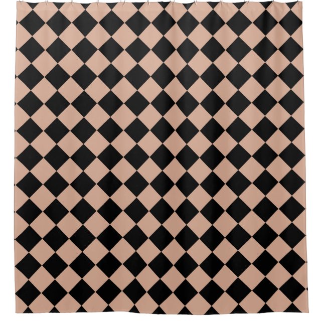 Pink Black Chequered Diamond Pattern  Shower Curtain (Front)