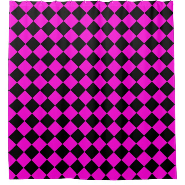 Pink Black Chequered Diamond Pattern  Shower Curtain (Front)