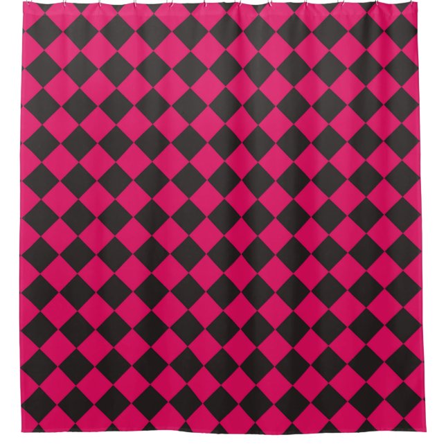 Pink Black Chequered Diamond Pattern  Shower Curtain (Front)