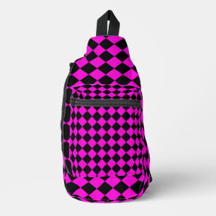 Pink Black Chequered Diamond Pattern Sling Bag