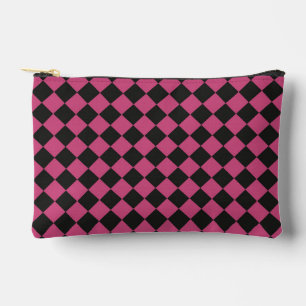 Pink Black Chequered Diamond Pattern Small Accessory Pouch