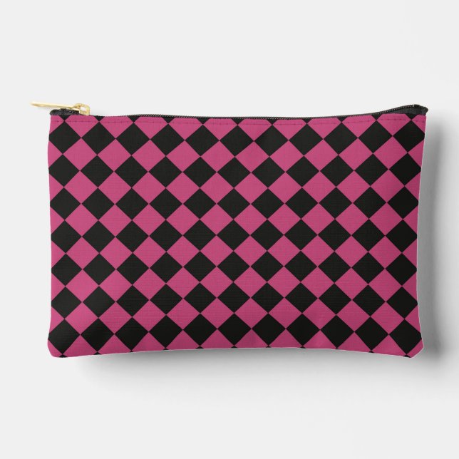 Pink Black Chequered Diamond Pattern Small Accessory Pouch (Front)