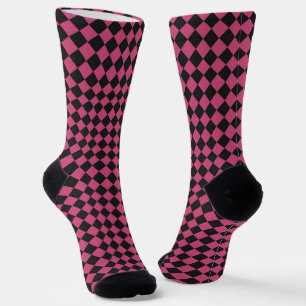 Pink Black Chequered Diamond Pattern Socks