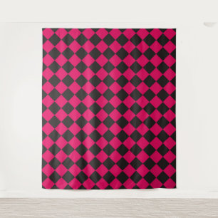 Pink Black Chequered Diamond Pattern Tapestry