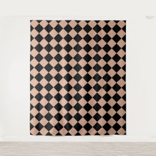 Pink Black Chequered Diamond Pattern Tapestry