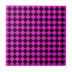 Pink Black Chequered Diamond Pattern Tile