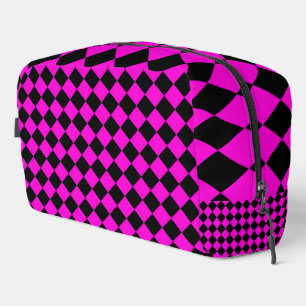 Pink Black Chequered Diamond Pattern Toiletry Bag