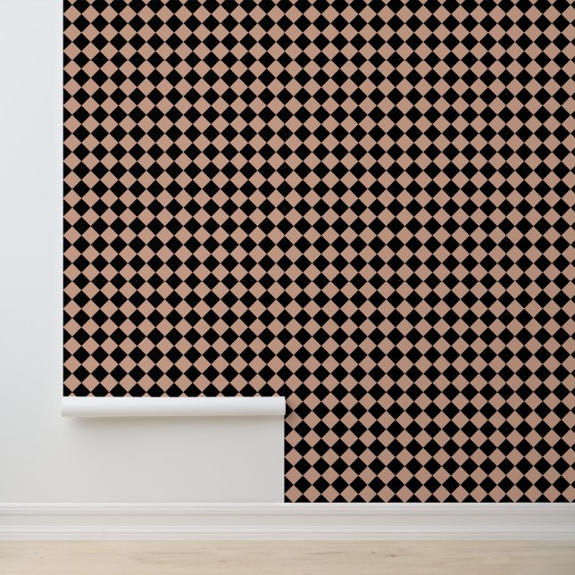 Pink Black Chequered Diamond Pattern Wallpaper (Application)