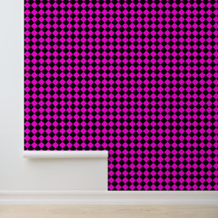 Pink Black Chequered Diamond Pattern Wallpaper