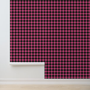 Pink Black Chequered Diamond Pattern Wallpaper