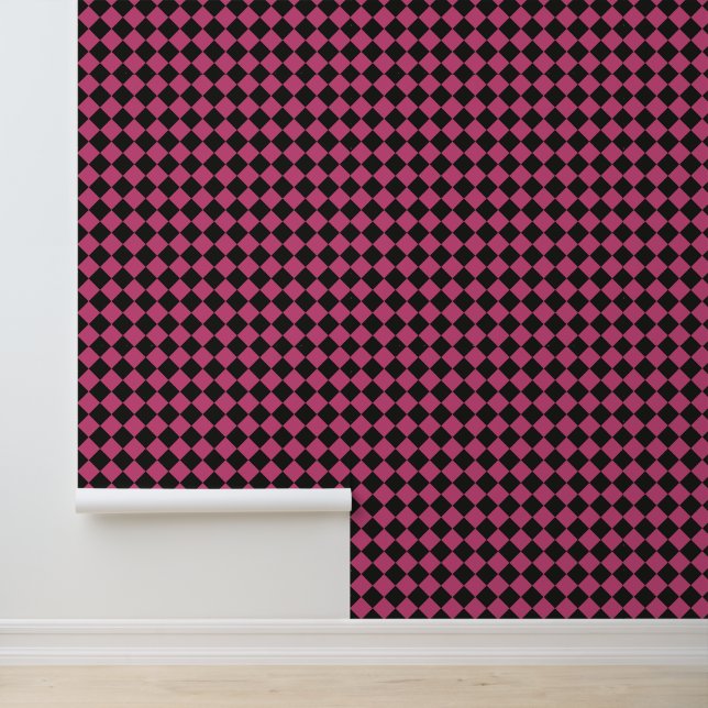 Pink Black Chequered Diamond Pattern Wallpaper (Application)