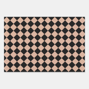 Pink Black Chequered Diamond Pattern Wrapping Paper Sheet