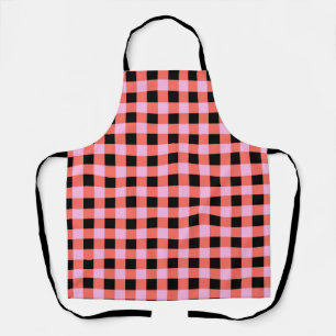Pink Black Chequered Gingham Pattern Apron