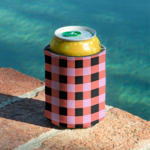 Pink Black Chequered Gingham Pattern Can Cooler