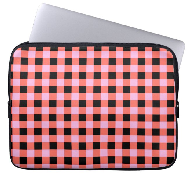 Pink Black Chequered Gingham Pattern Laptop Sleeve (Front)