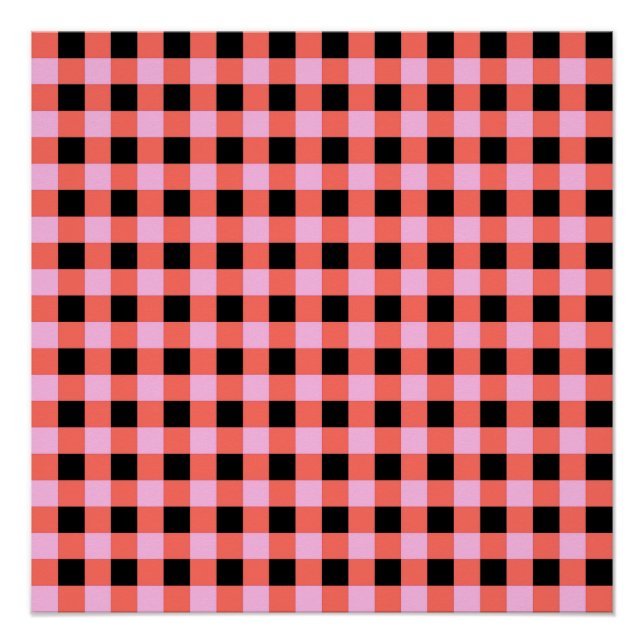 Pink Black Chequered Gingham Pattern Poster (Front)