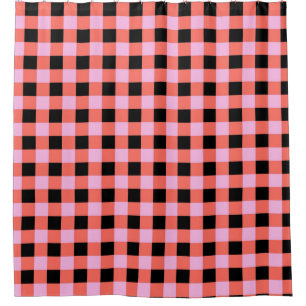 Pink Black Chequered Gingham Pattern Shower Curtain