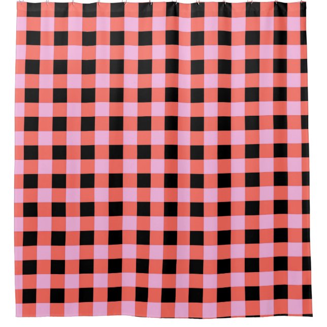 Pink Black Chequered Gingham Pattern Shower Curtain (Front)
