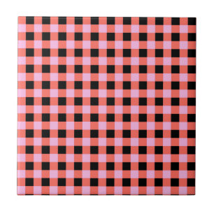 Pink Black Chequered Gingham Pattern Tile