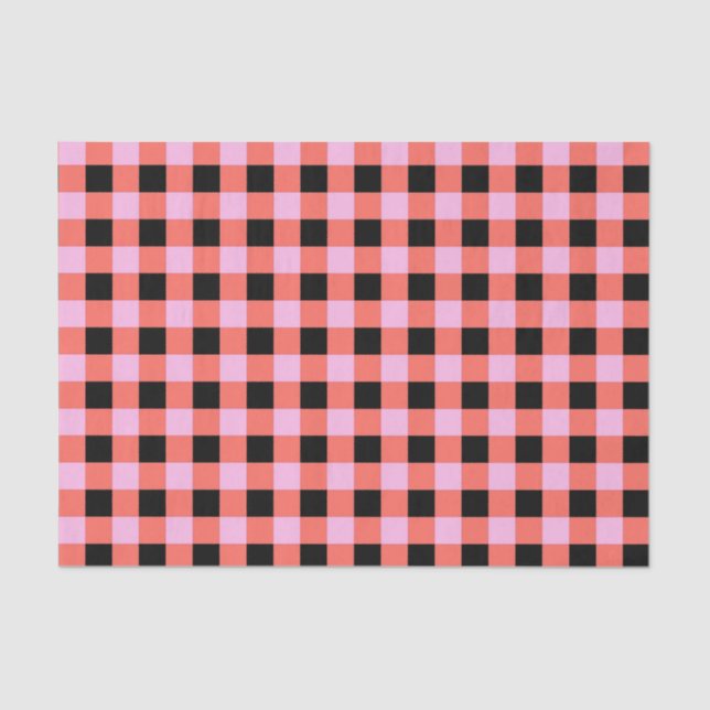 Pink Black Chequered Gingham Pattern Tissue Paper (Front)