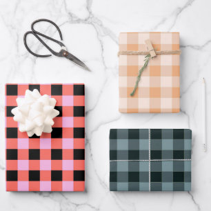 Pink Black Chequered Gingham Pattern Wrapping Paper Sheet