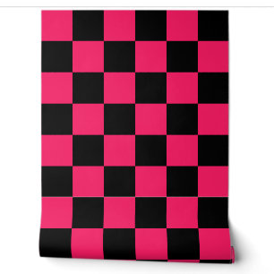 Pink Black Chequered Pattern Wallpaper